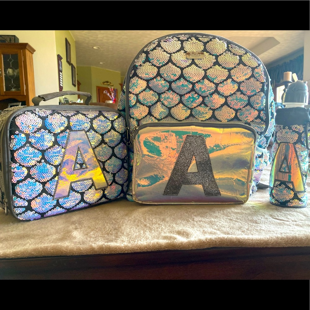 Justice Sequin “A” Backpack set